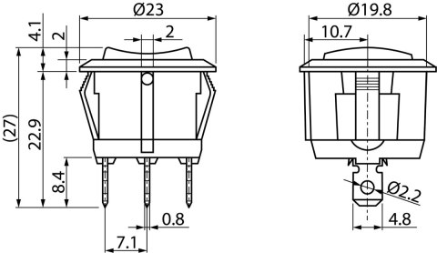 Uniwersalny przełącznik klawiszowy mini 12/24V On/Off/On